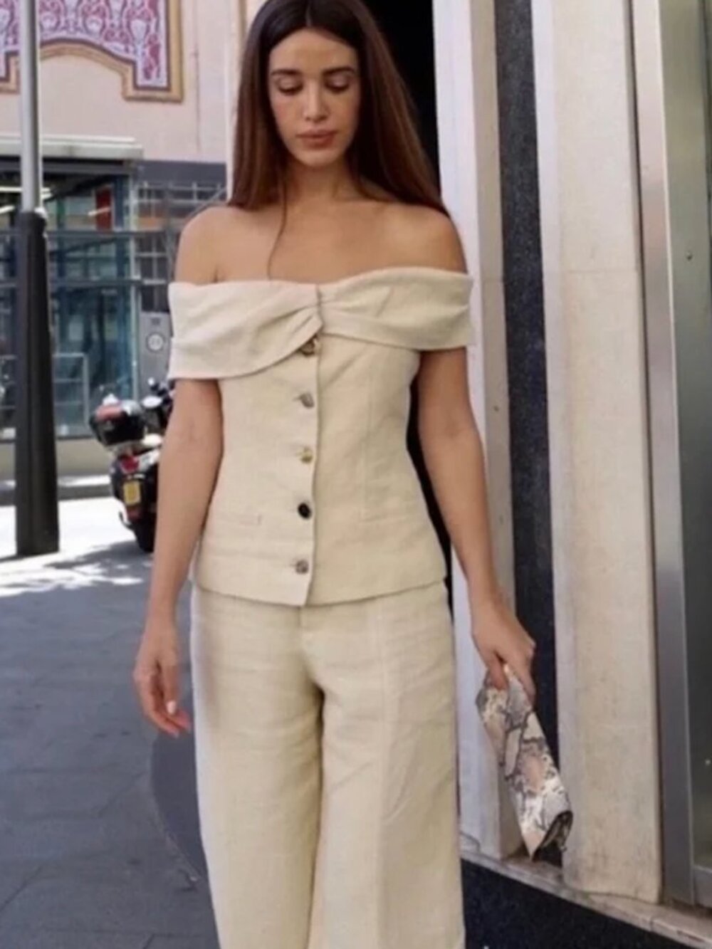 Zara Linen Off-Shoulder Button Front Top